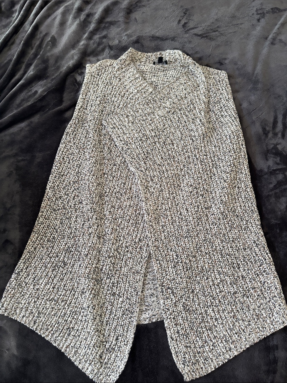 Jones New York Marled Knit Sleeveless Open-Front Vest - Gray